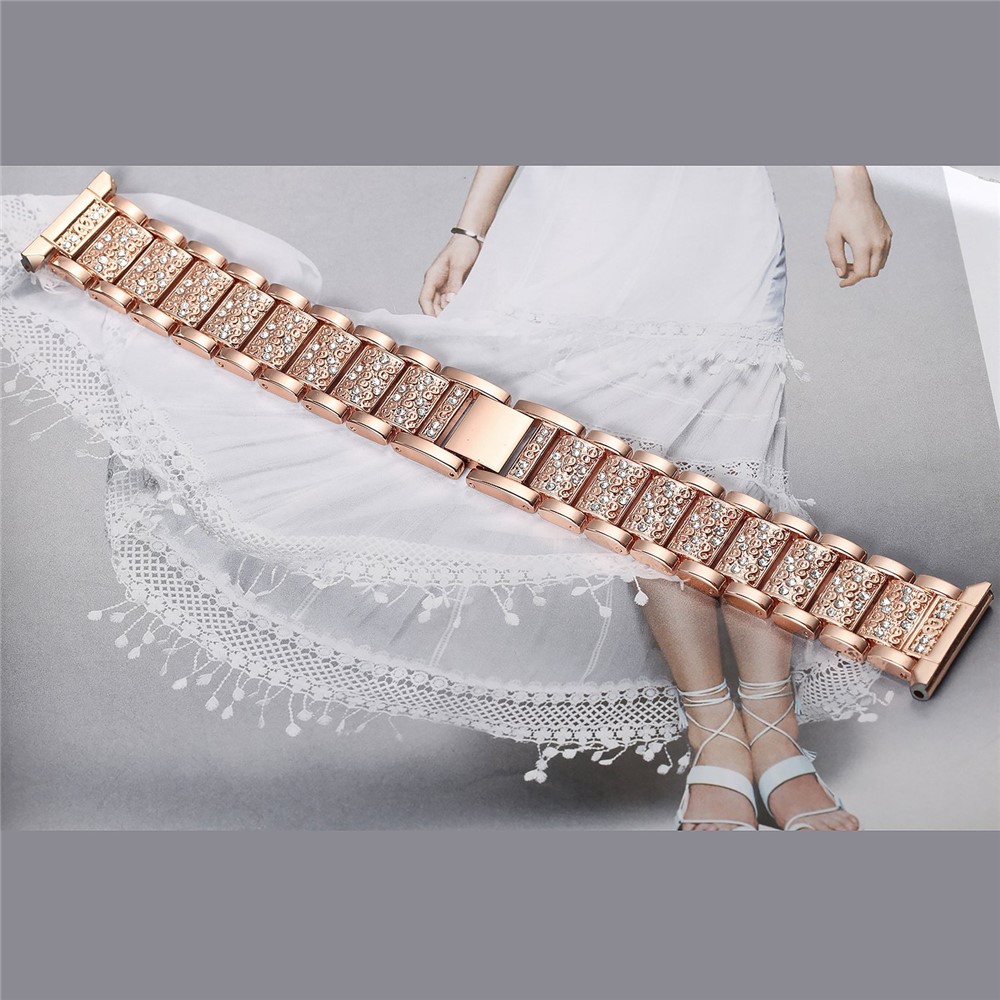 Strass-dekor Metall Armband Für Fitbit Versa - Roségold-7