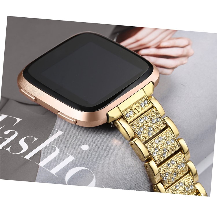 Rhinestone Decor Metal Watch Strap Band for Fitbit Versa - Gold-3