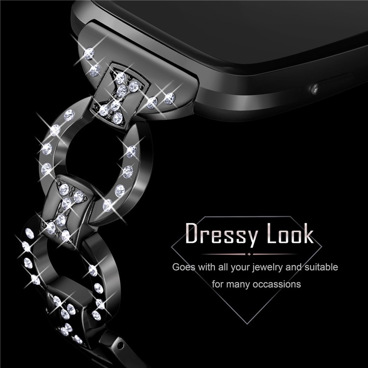 8-shape Rhinestone Decor Metal Watch Band for Fitbit Versa - Black-3