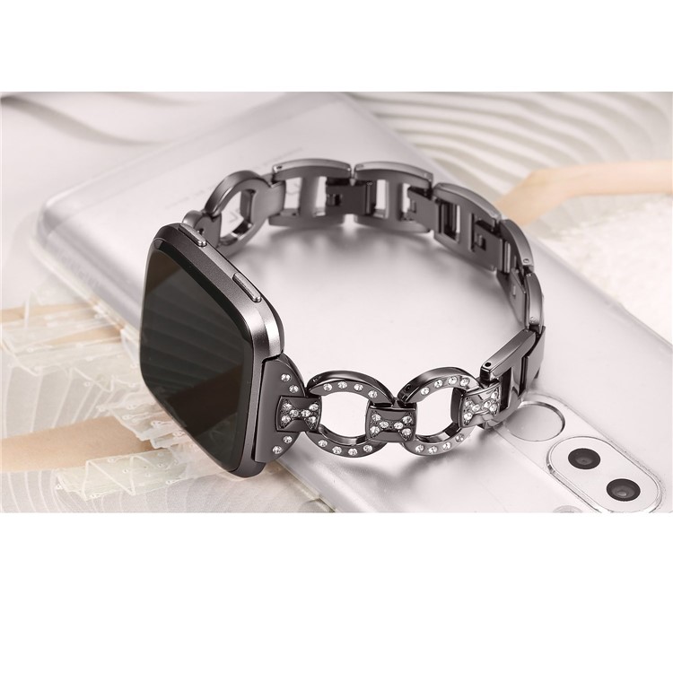 8-shape Rhinestone Decor Metal Watch Band for Fitbit Versa - Black-4