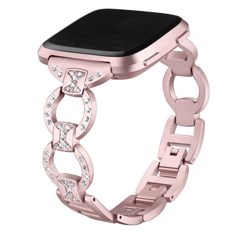 8-shape Rhinestone Decor Metal Watch Band Replacement for Fitbit Versa - Rose Gold-2