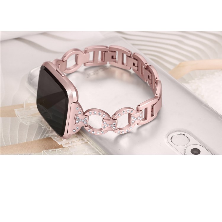 8-shape Rhinestone Decor Metal Watch Band Replacement for Fitbit Versa - Rose Gold-5