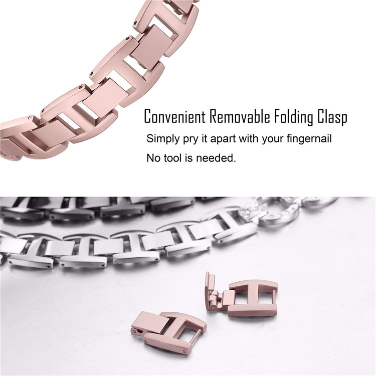 8-shape Rhinestone Decor Metal Watch Band Replacement for Fitbit Versa - Rose Gold-6