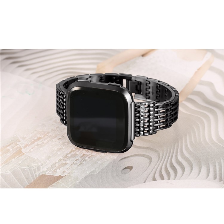 Bande De Montre En Métal Strass Strass Pour Fitbit Versa - Noir-2
