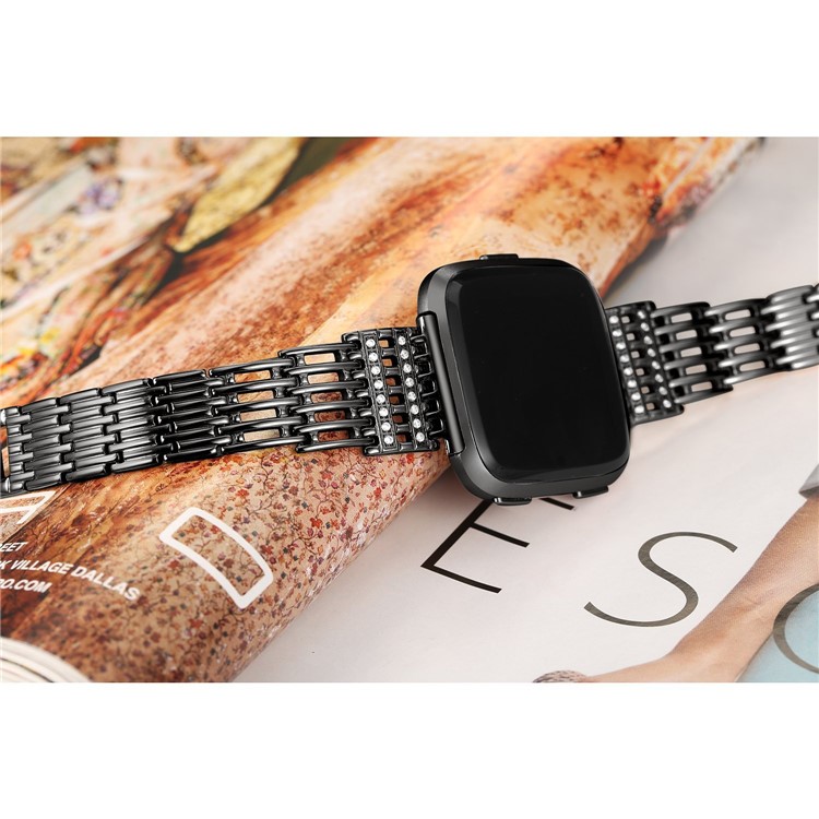 Bande De Montre En Métal Strass Strass Pour Fitbit Versa - Noir-3
