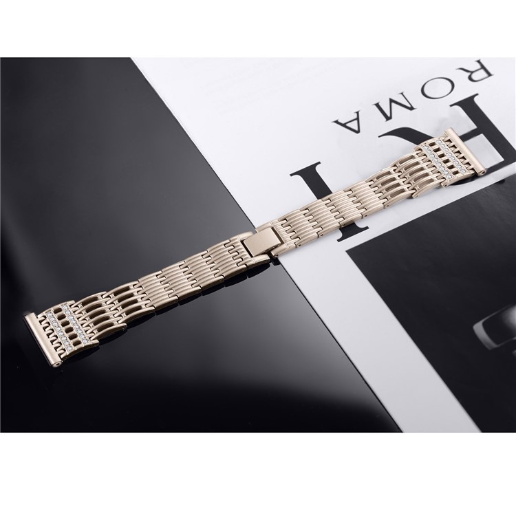 Stripe Rhinestone Decor Metal Watch Strap Replacement for Fitbit Versa - Gold-2