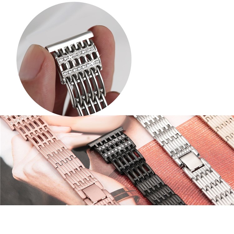 Stripe Rhinestone Decor Metal Watch Strap Replacement for Fitbit Versa - Gold-3