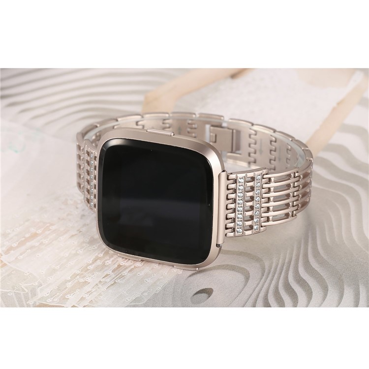 Stripe Rhinestone Decor Metal Watch Strap Replacement for Fitbit Versa - Gold-5