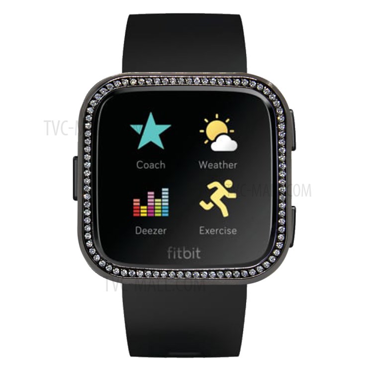 Single Row Rhinestone Decoration Aluminium Alloy Metal Frame Cover for Fitbit Versa - Black-9