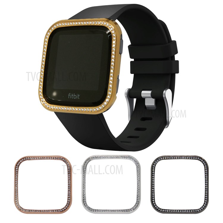 Single Row Rhinestone Decoration Aluminium Alloy Frame Protective Case Cover for Fitbit Versa - Gold-11