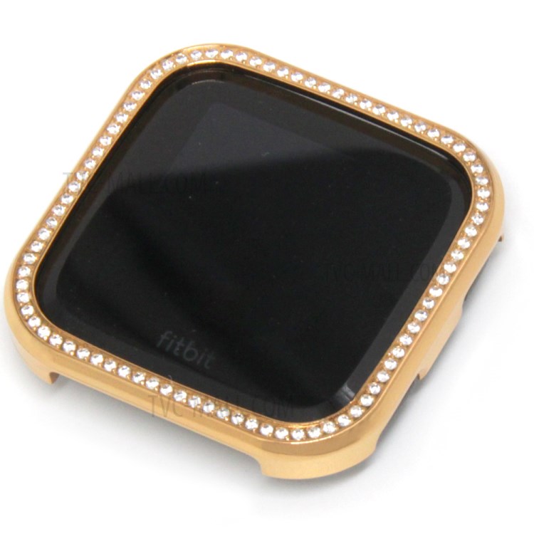 Single Row Rhinestone Decoration Aluminium Alloy Frame Protective Case Cover for Fitbit Versa - Gold-7