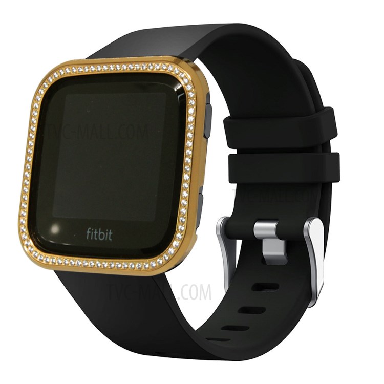 Single Row Rhinestone Decoration Aluminium Alloy Frame Protective Case Cover for Fitbit Versa - Gold-8