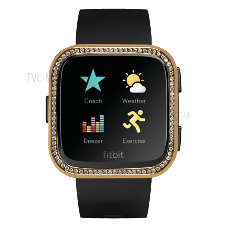 Single Row Rhinestone Decoration Aluminium Alloy Frame Protective Case Cover for Fitbit Versa - Gold-9