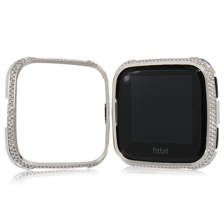 Two Rows Rhinestone Decoration Aluminium Alloy Frame Protection Cover for Fitbit Versa - Silver-1