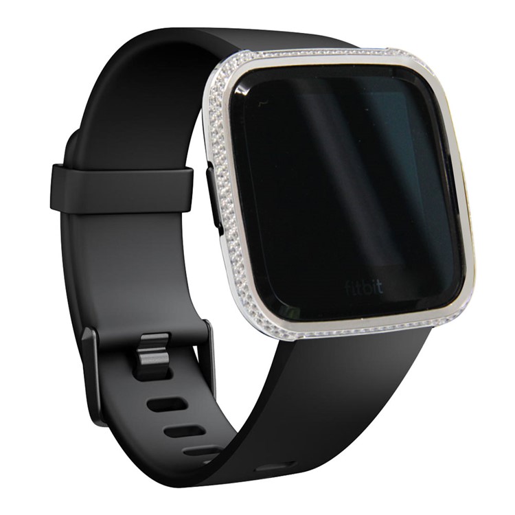Two Rows Rhinestone Decoration Aluminium Alloy Frame Protection Cover for Fitbit Versa - Silver-2