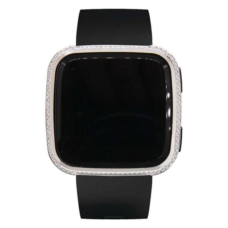 Two Rows Rhinestone Decoration Aluminium Alloy Frame Protection Cover for Fitbit Versa - Silver-3