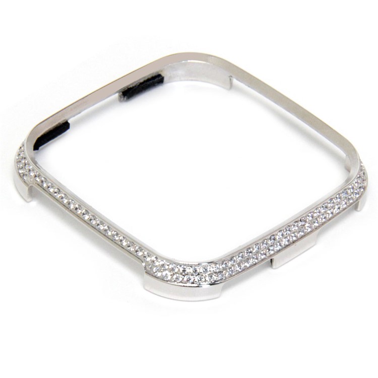 Two Rows Rhinestone Decoration Aluminium Alloy Frame Protection Cover for Fitbit Versa - Silver-4