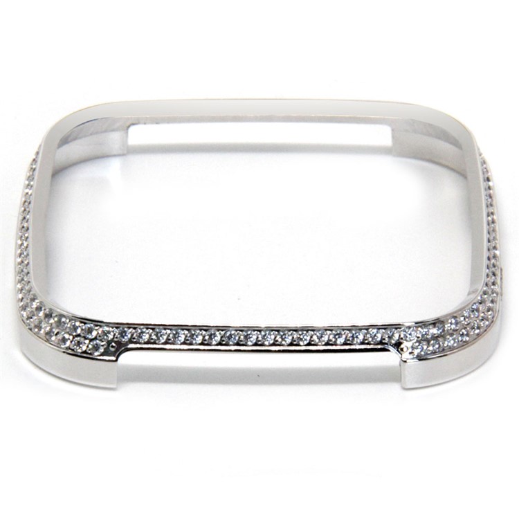Two Rows Rhinestone Decoration Aluminium Alloy Frame Protection Cover for Fitbit Versa - Silver-6