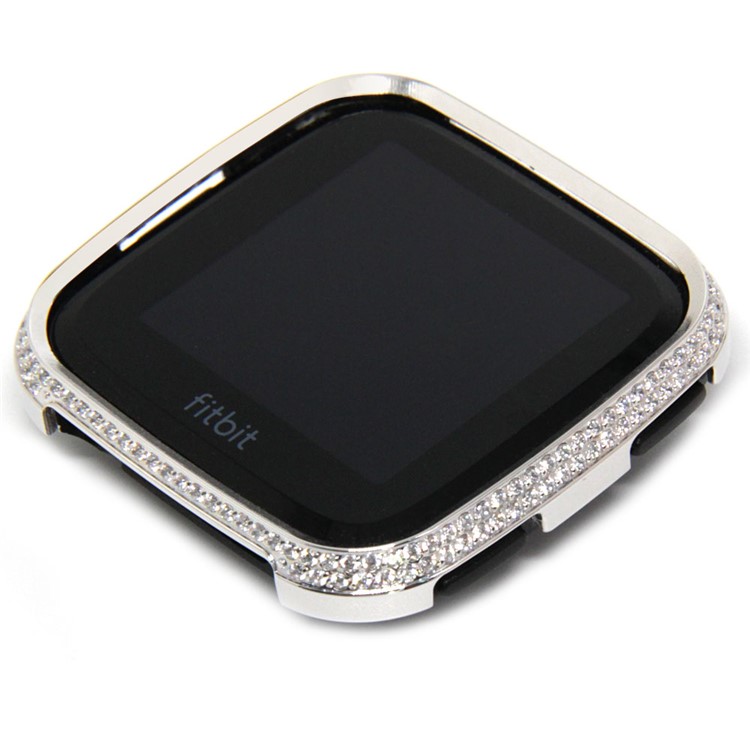 Two Rows Rhinestone Decoration Aluminium Alloy Frame Protection Cover for Fitbit Versa - Silver-8