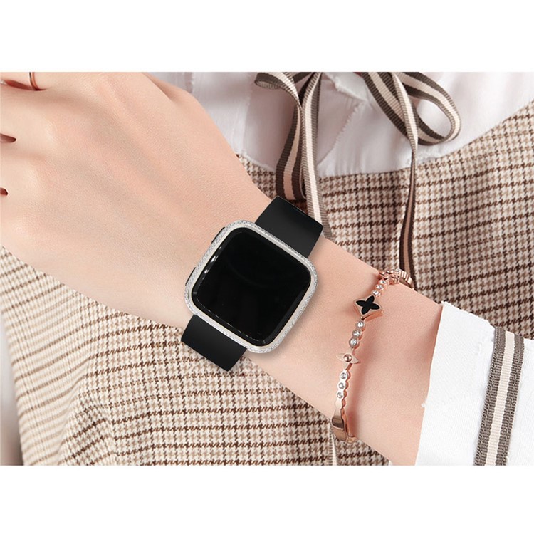 Two Rows Rhinestone Decoration Aluminium Alloy Frame Protection Cover for Fitbit Versa - Silver-9