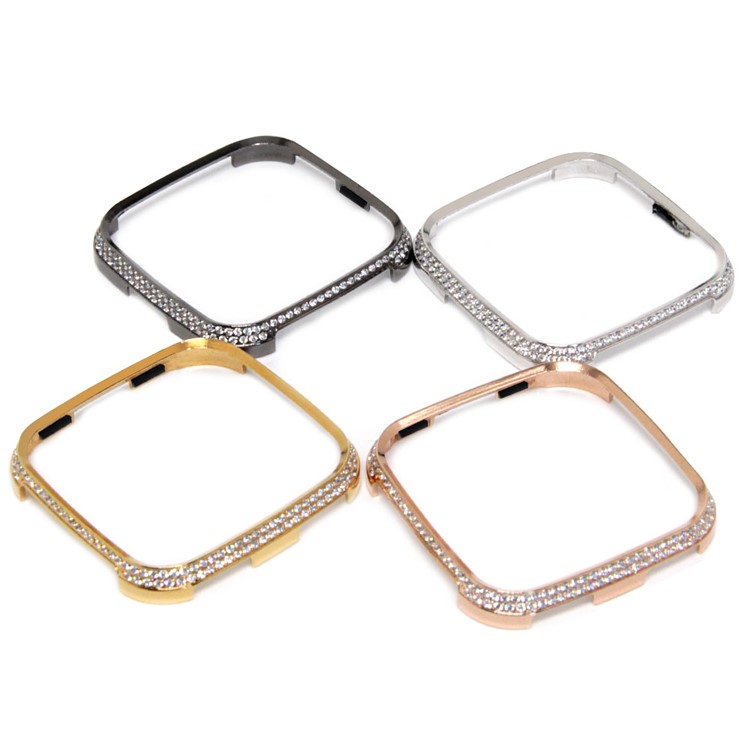Two Rows Rhinestone Decoration Aluminium Alloy Frame Protection Cover for Fitbit Versa - Silver-10