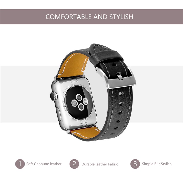 Echtes Lederarmband Für Apple Watch Serie 3/2/1 42mm - Schwarz-1