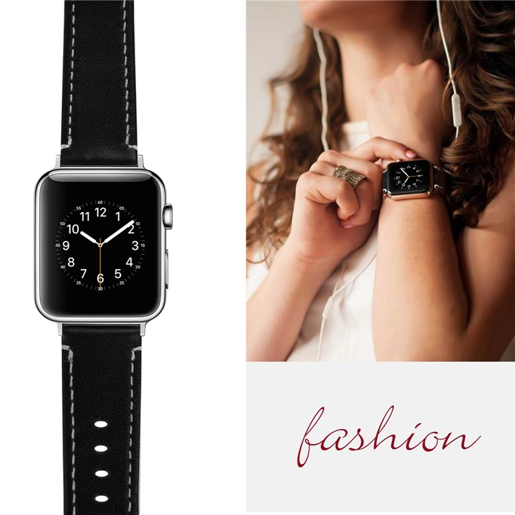 Echtes Lederarmband Für Apple Watch Serie 3/2/1 42mm - Schwarz-6