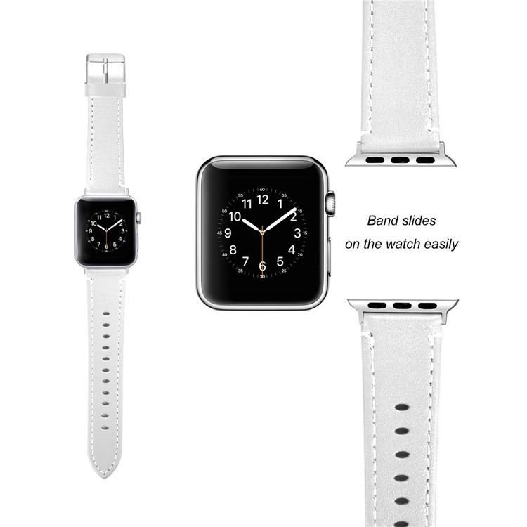Genuine Leather Watch Strap for Apple Watch Series 4 44mm / Series 3 2 1 42mm - White-3
