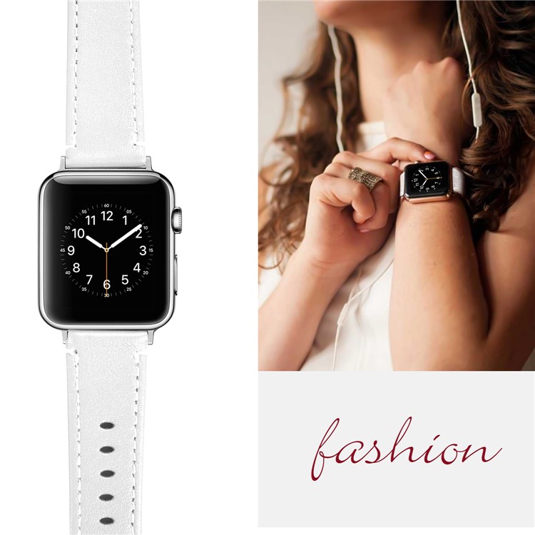 Genuine Leather Watch Strap for Apple Watch Series 4 44mm / Series 3 2 1 42mm - White-6