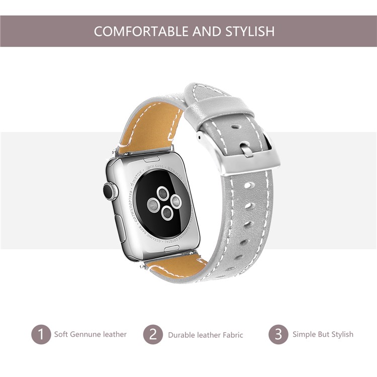 Genuine Leather Watch Bracelet for Apple Watch Series 5 4 44mm / Series 3 2 1 42mm - Grey-1