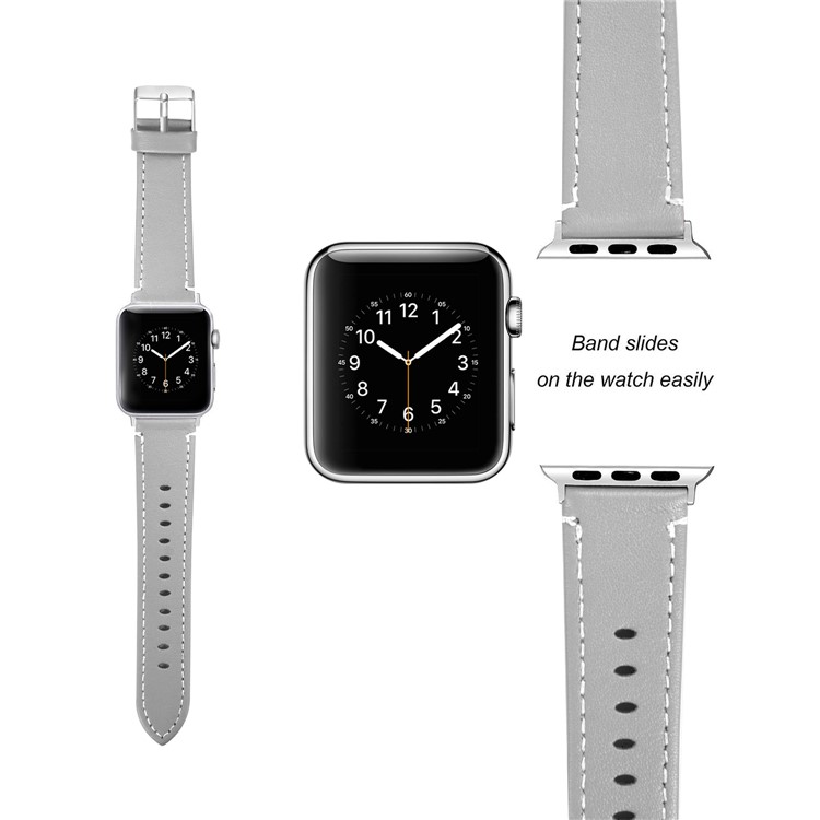 Genuine Leather Watch Bracelet for Apple Watch Series 5 4 44mm / Series 3 2 1 42mm - Grey-3