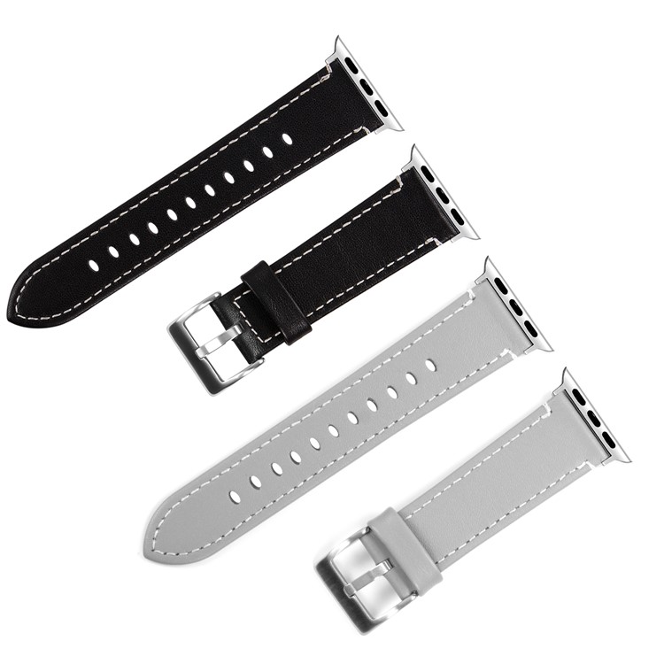 Genuine Leather Watch Bracelet for Apple Watch Series 5 4 44mm / Series 3 2 1 42mm - Grey-4