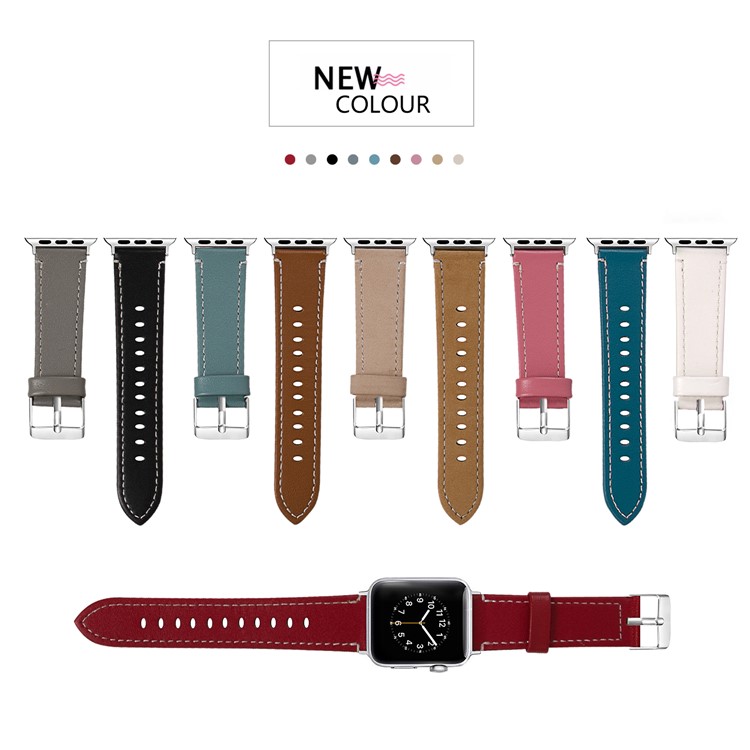 Genuine Leather Watch Bracelet for Apple Watch Series 5 4 44mm / Series 3 2 1 42mm - Grey-5