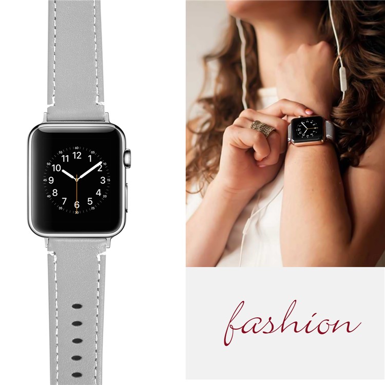 Genuine Leather Watch Bracelet for Apple Watch Series 5 4 44mm / Series 3 2 1 42mm - Grey-6