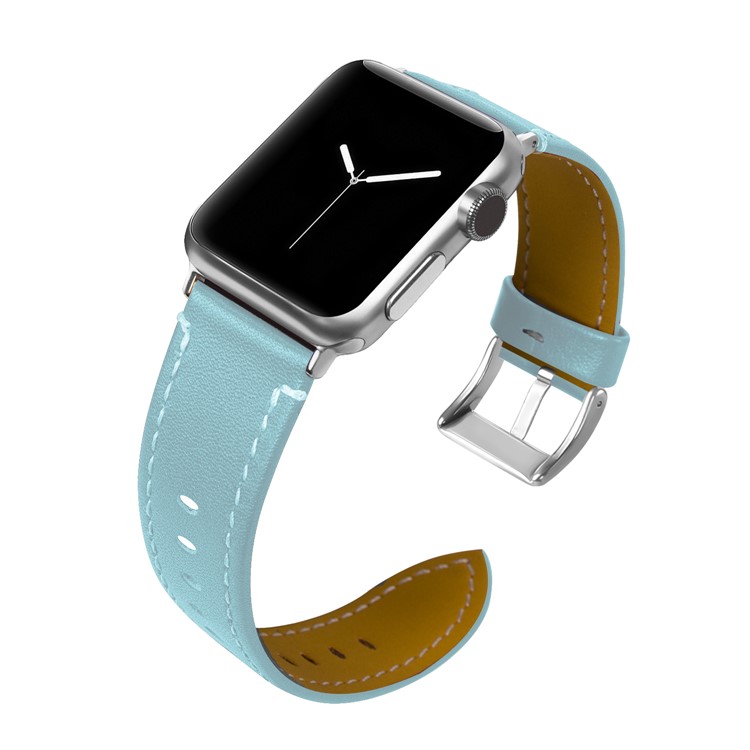 Genuine Leather Watch Wrist Bracelet for Apple Watch Series 4 44mm / Series 3 2 1 42mm - Baby Blue-2