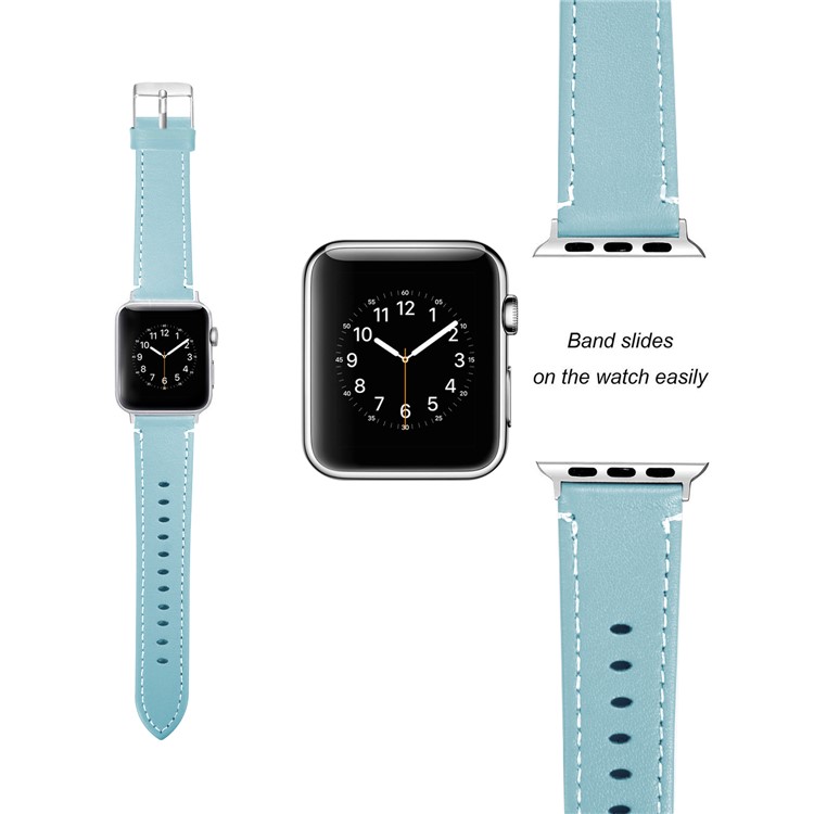 Genuine Leather Watch Wrist Bracelet for Apple Watch Series 4 44mm / Series 3 2 1 42mm - Baby Blue-3