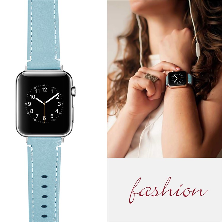 Genuine Leather Watch Wrist Bracelet for Apple Watch Series 4 44mm / Series 3 2 1 42mm - Baby Blue-6