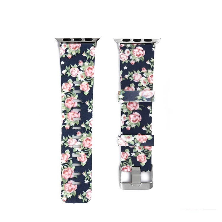 Flower Patterned Soft Silicone Watch Band Replacement for Apple Watch Series 4 44mm / Series 3 2 1 42mm - Style A-1