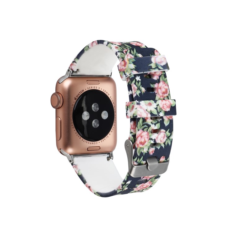 Flower Patterned Soft Silicone Watch Band Replacement for Apple Watch Series 4 44mm / Series 3 2 1 42mm - Style A-2