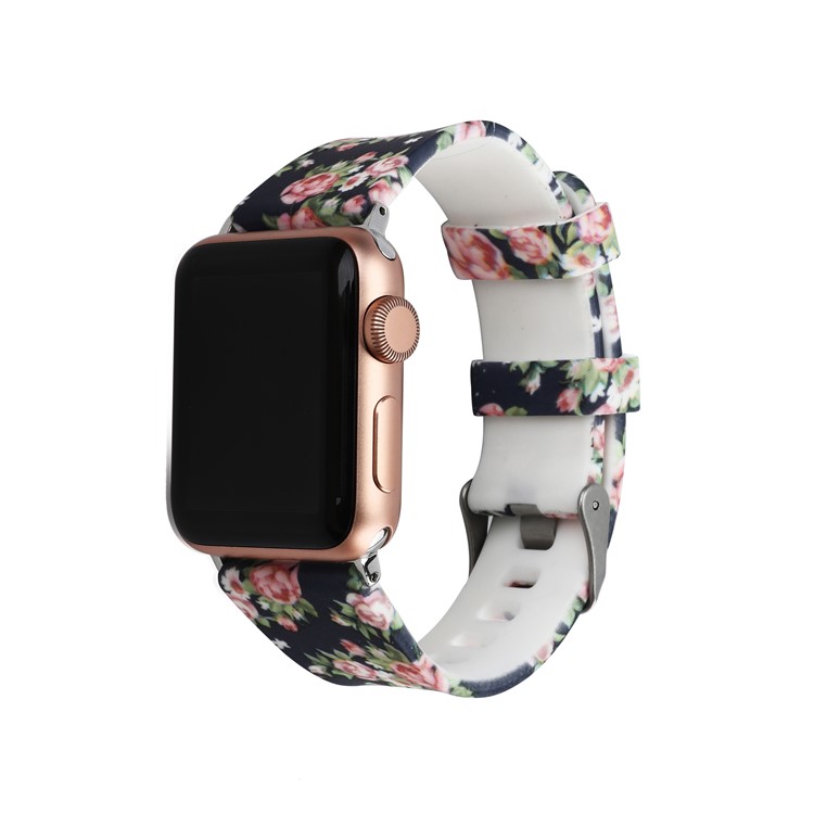 Flower Patterned Soft Silicone Watch Band Replacement for Apple Watch Series 4 44mm / Series 3 2 1 42mm - Style A-3