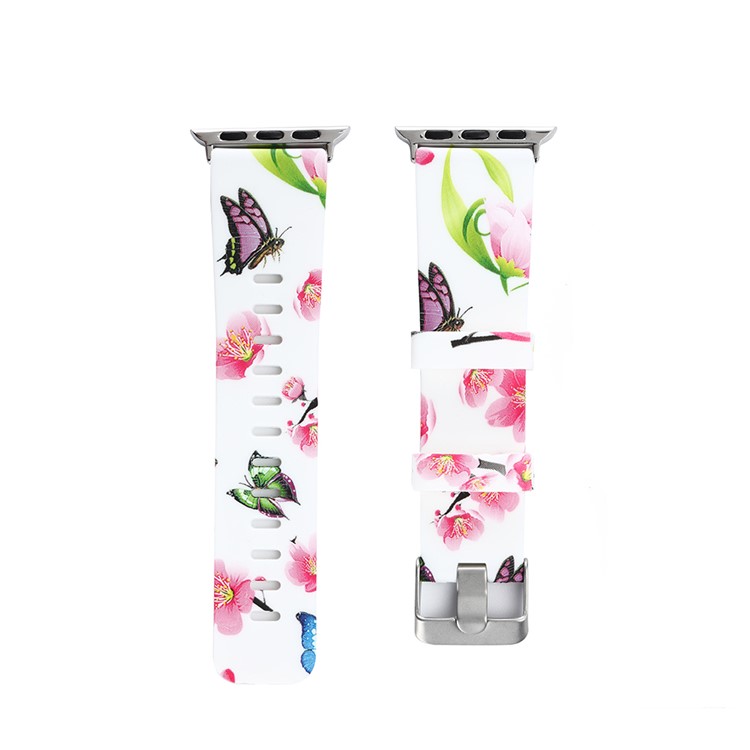 Flower Patterned Soft Silicone Watch Strap for Apple Watch Series 4 44mm / Series 3 2 1 42mm - Style B-1