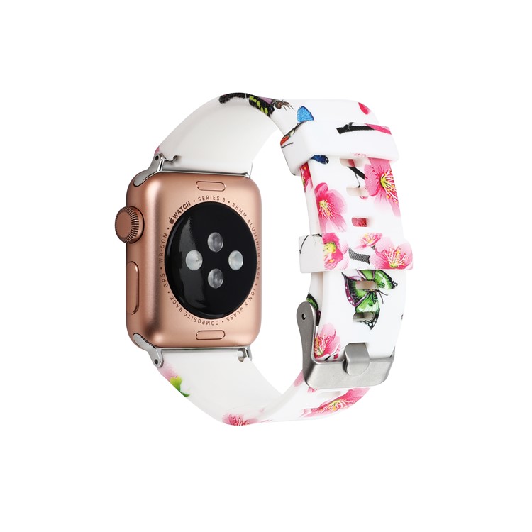 Flower Patterned Soft Silicone Watch Strap for Apple Watch Series 4 44mm / Series 3 2 1 42mm - Style B-2