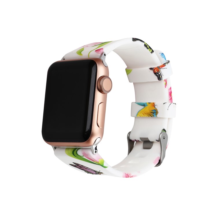 Flower Patterned Soft Silicone Watch Strap for Apple Watch Series 4 44mm / Series 3 2 1 42mm - Style B-3