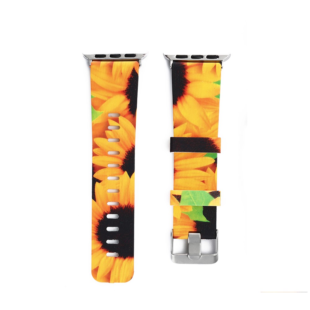 Flower Patterned Soft Silicone Watch Bracelet for Apple Watch Series 4 44mm / Series 3 2 1 42mm - Style C-1
