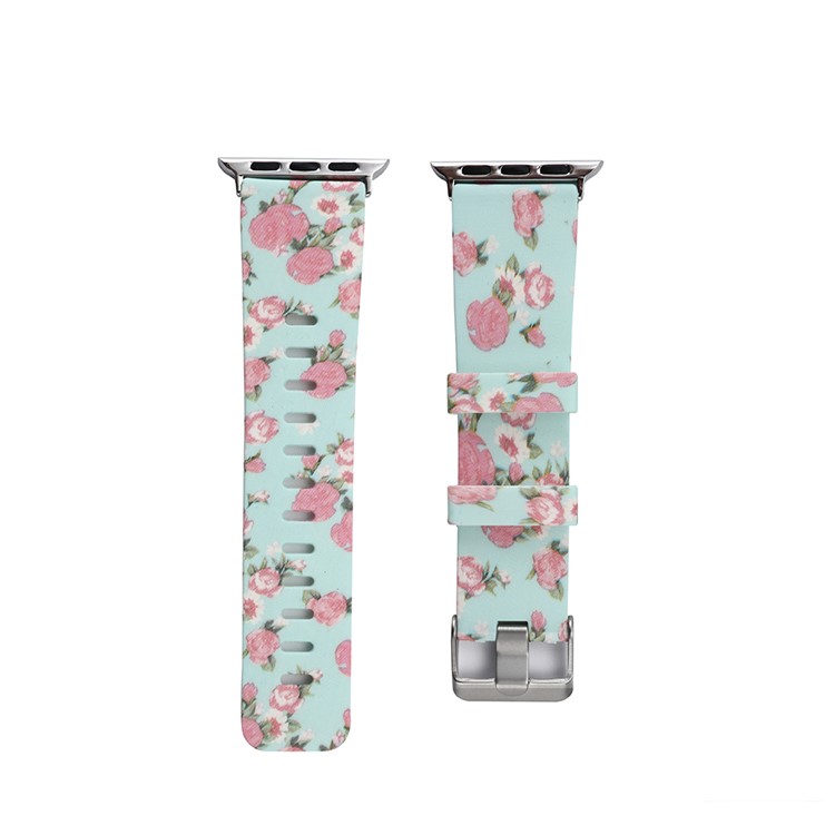 Flower Patterned Soft Silicone Watchband Strap for Apple Watch Series 4 44mm / Series 3 2 1 42mm - Style D-1