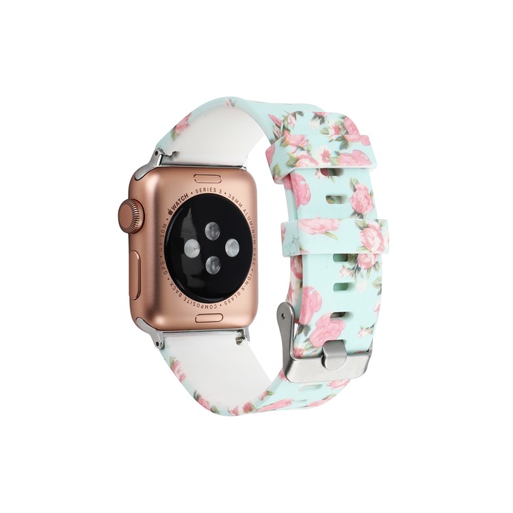 Flower Patterned Soft Silicone Watchband Strap for Apple Watch Series 4 44mm / Series 3 2 1 42mm - Style D-2