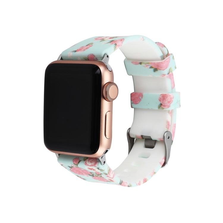 Flower Patterned Soft Silicone Watchband Strap for Apple Watch Series 4 44mm / Series 3 2 1 42mm - Style D-3