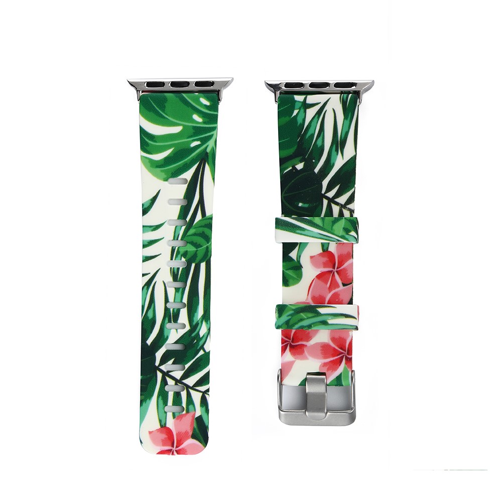 Flower Patterned Soft Silicone Watch Sports Bracelet for Apple Watch Series 4 44mm / Series 3 2 1 42mm - Style F-1