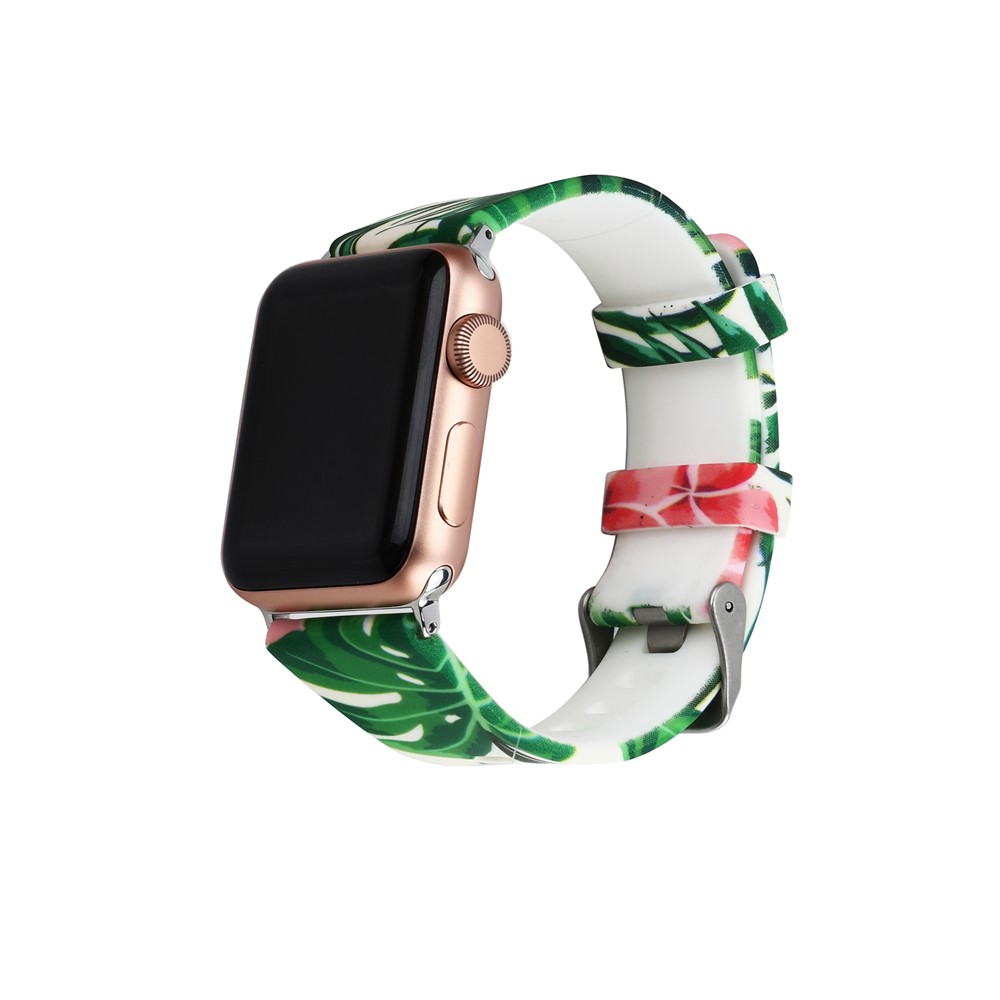 Flower Patterned Soft Silicone Watch Sports Bracelet for Apple Watch Series 4 44mm / Series 3 2 1 42mm - Style F-3