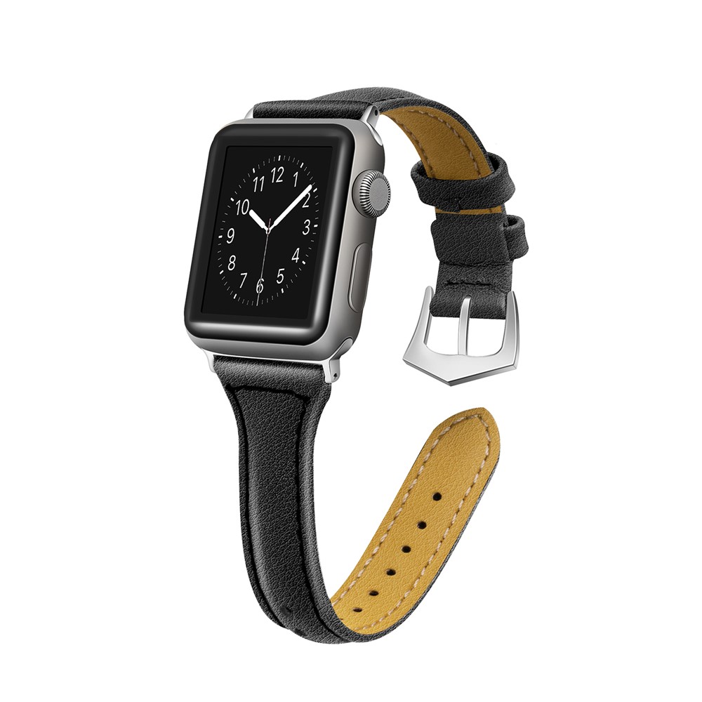 Streamline Design Genuine Leather Watch Band for Apple Watch Series 4 40mm / Series 3 2 1 38mm - Black-2